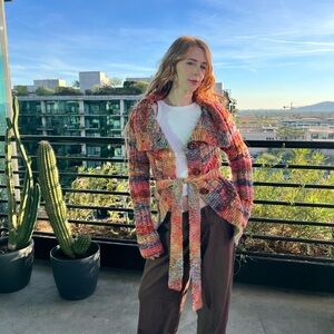 Colorful Knit Cardigan with Belt